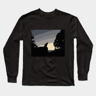 Cat Silhouette At Sunset Long Sleeve T-Shirt